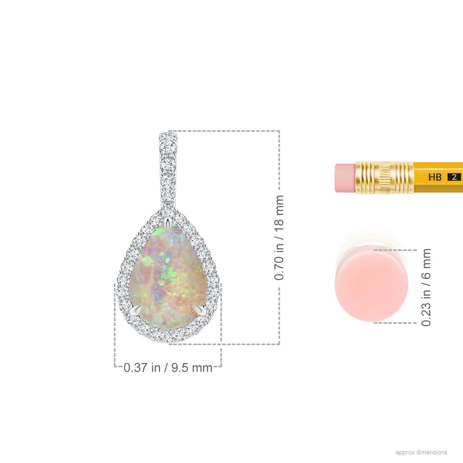 9x6mm AAAA Opal Teardrop Pendant with Diamond Halo in White Gold ruler
