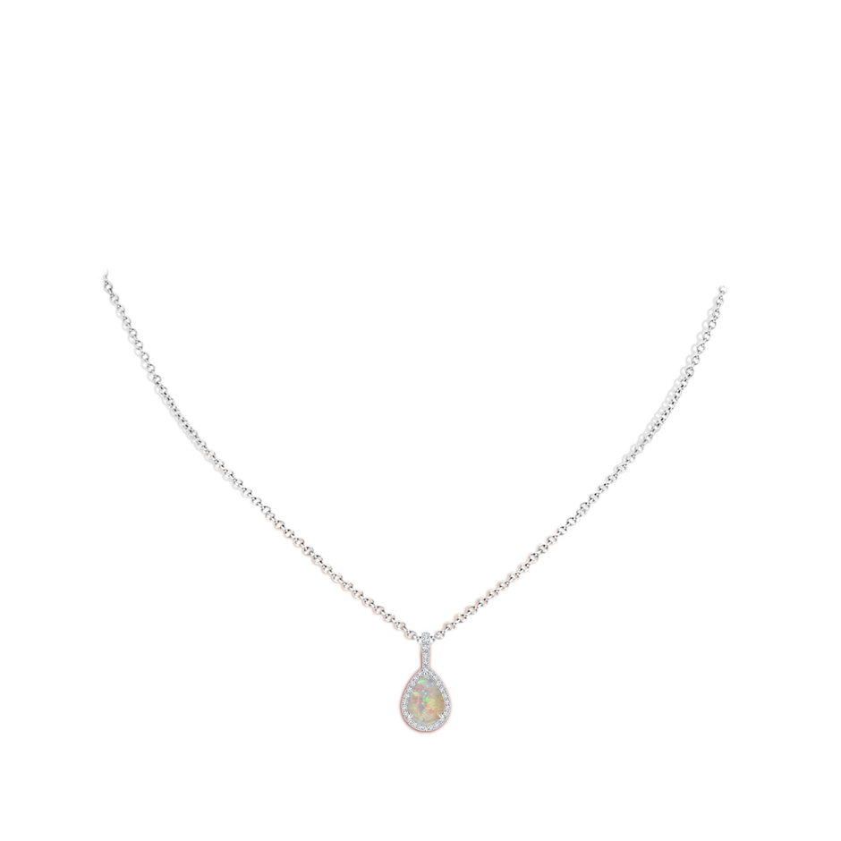 9x6mm AAAA Opal Teardrop Pendant with Diamond Halo in White Gold body-neck