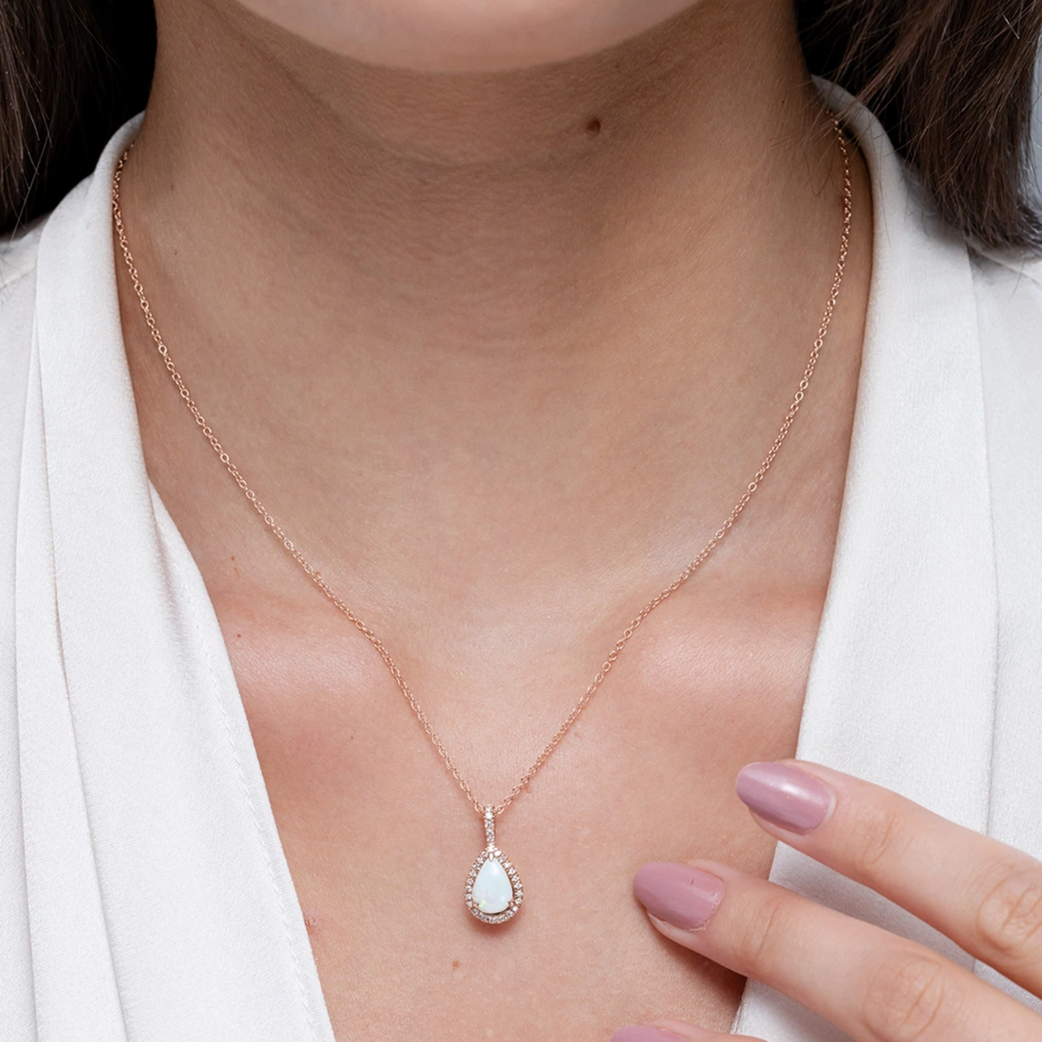 Opal Teardrop Pendant with Diamond Halo Angara