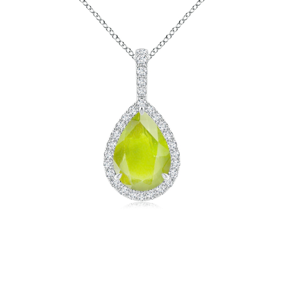 10x7mm A Peridot Teardrop Pendant with Diamond Halo in P950 Platinum 