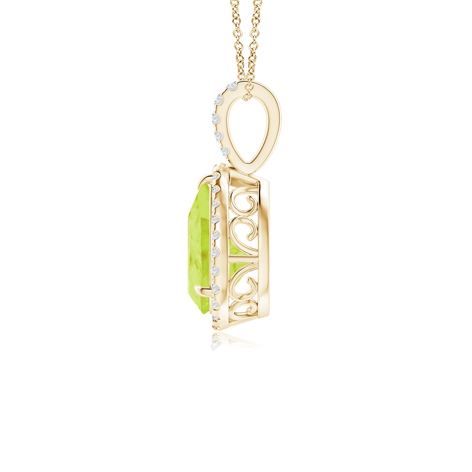 10x7mm A Peridot Teardrop Pendant with Diamond Halo in Yellow Gold side 199