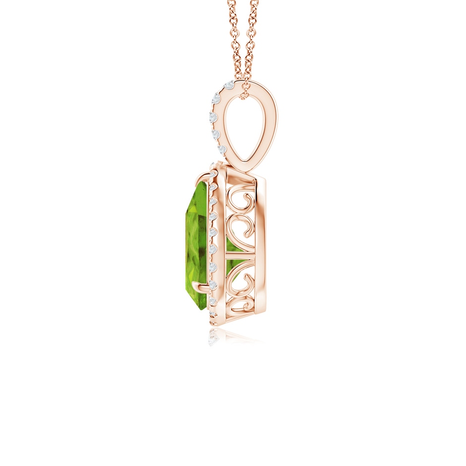10x7mm AAA Peridot Teardrop Pendant with Diamond Halo in Rose Gold side 199
