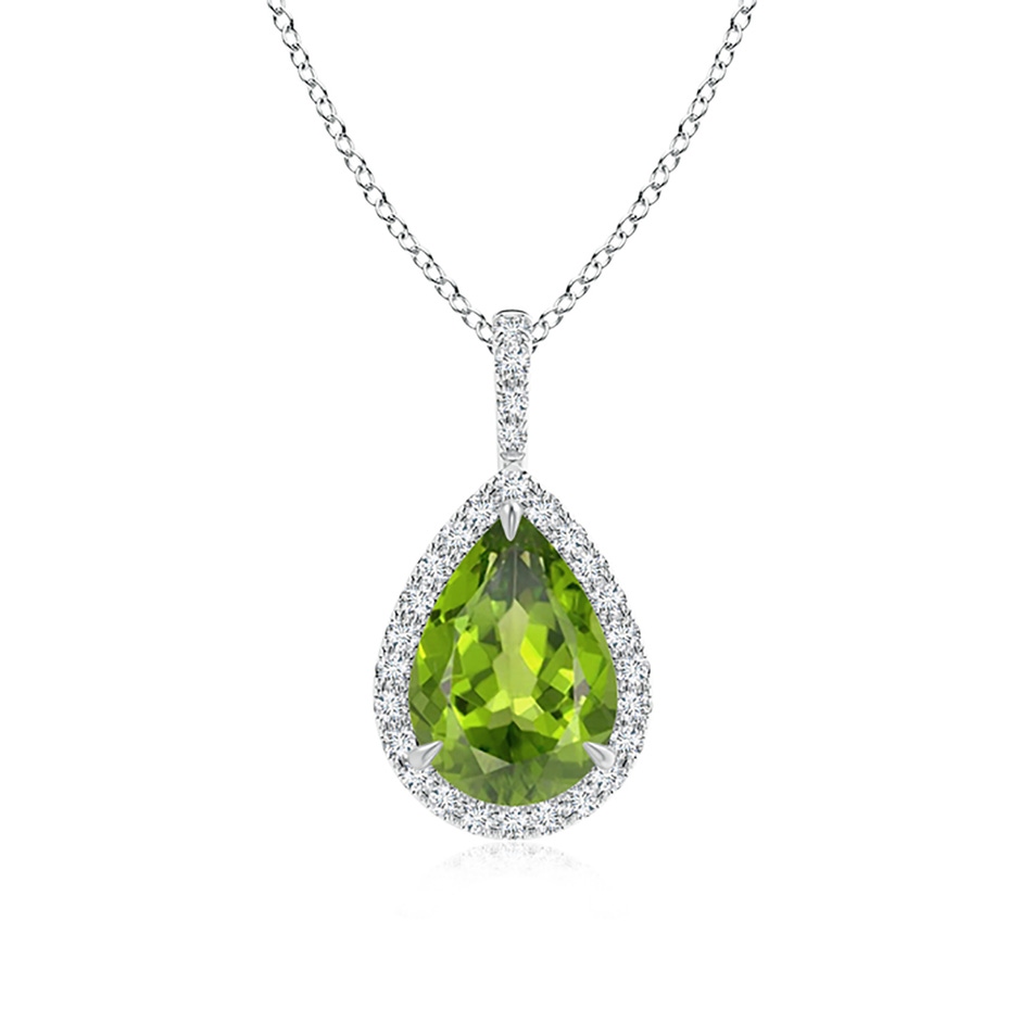 10x7mm AAA Peridot Teardrop Pendant with Diamond Halo in White Gold 