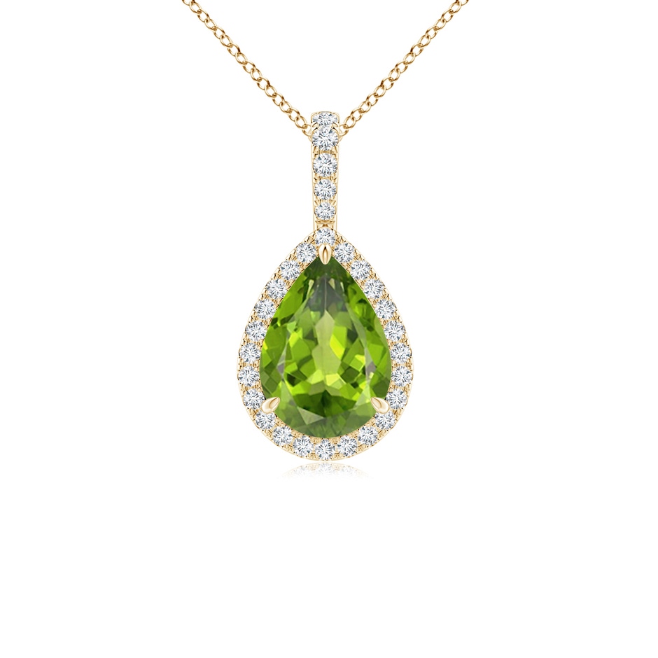 10x7mm AAA Peridot Teardrop Pendant with Diamond Halo in Yellow Gold 