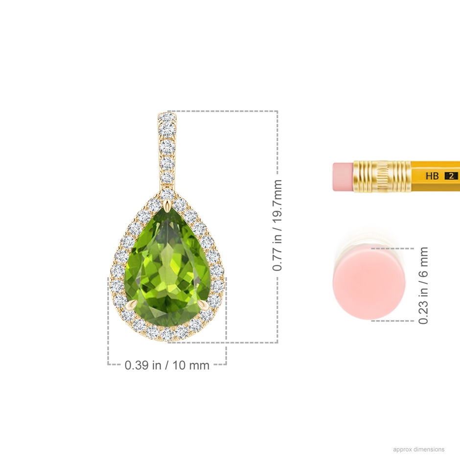 10x7mm AAA Peridot Teardrop Pendant with Diamond Halo in Yellow Gold ruler