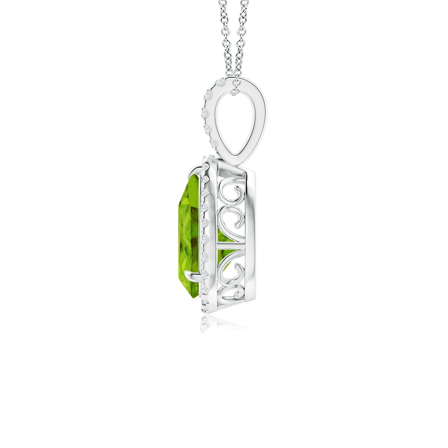 10x7mm AAAA Peridot Teardrop Pendant with Diamond Halo in P950 Platinum