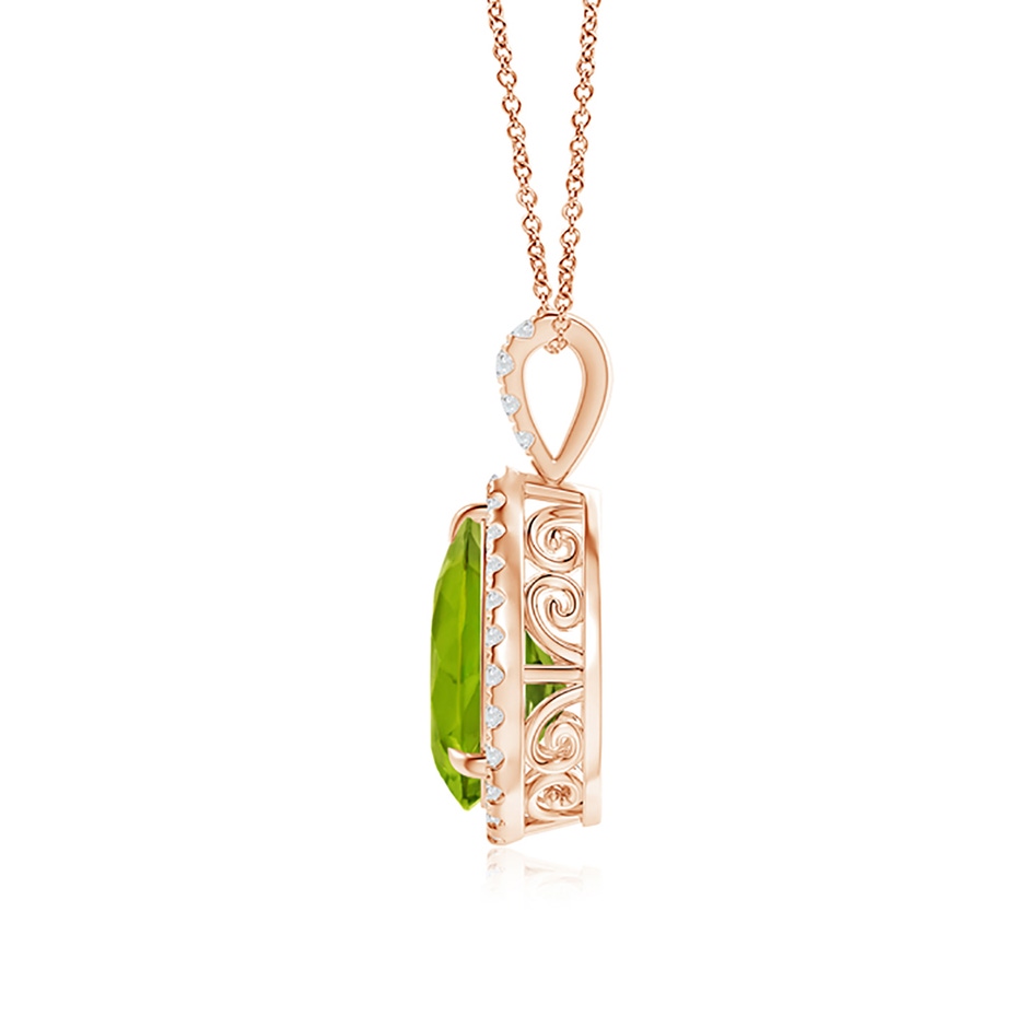 10x7mm AAAA Peridot Teardrop Pendant with Diamond Halo in Rose Gold side 199