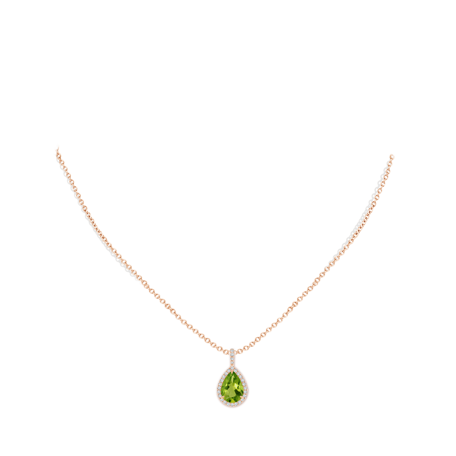 10x7mm AAAA Peridot Teardrop Pendant with Diamond Halo in Rose Gold pen