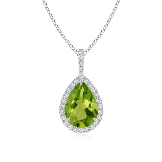 10x7mm AAAA Peridot Teardrop Pendant with Diamond Halo in White Gold