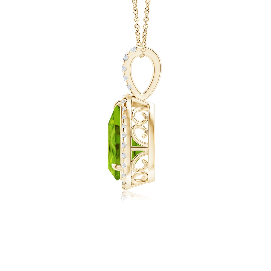 10x7mm AAAA Peridot Teardrop Pendant with Diamond Halo in Yellow Gold side 199