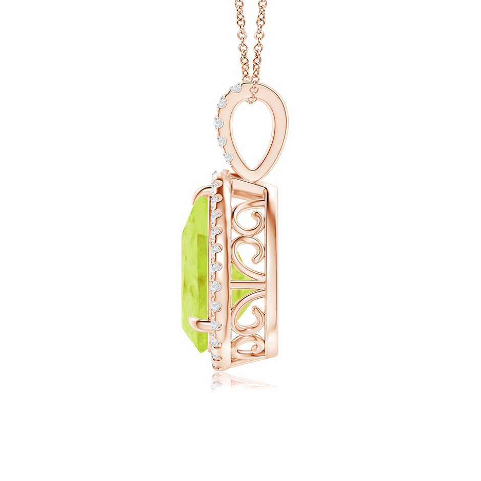 12x8mm A Peridot Teardrop Pendant with Diamond Halo in Rose Gold side 199