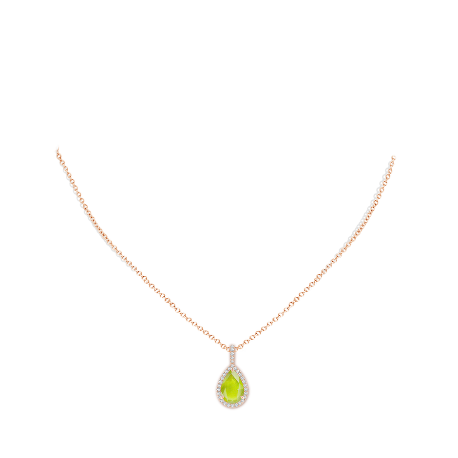 12x8mm A Peridot Teardrop Pendant with Diamond Halo in Rose Gold pen