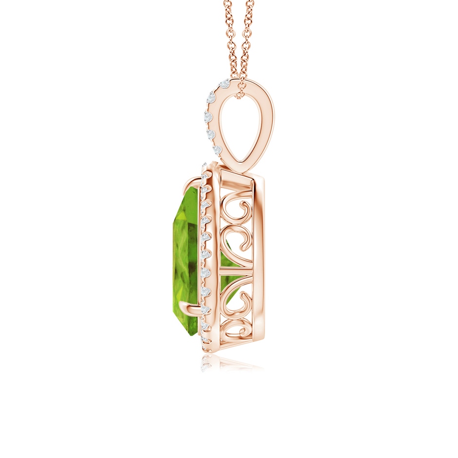 12x8mm AAA Peridot Teardrop Pendant with Diamond Halo in Rose Gold side 199