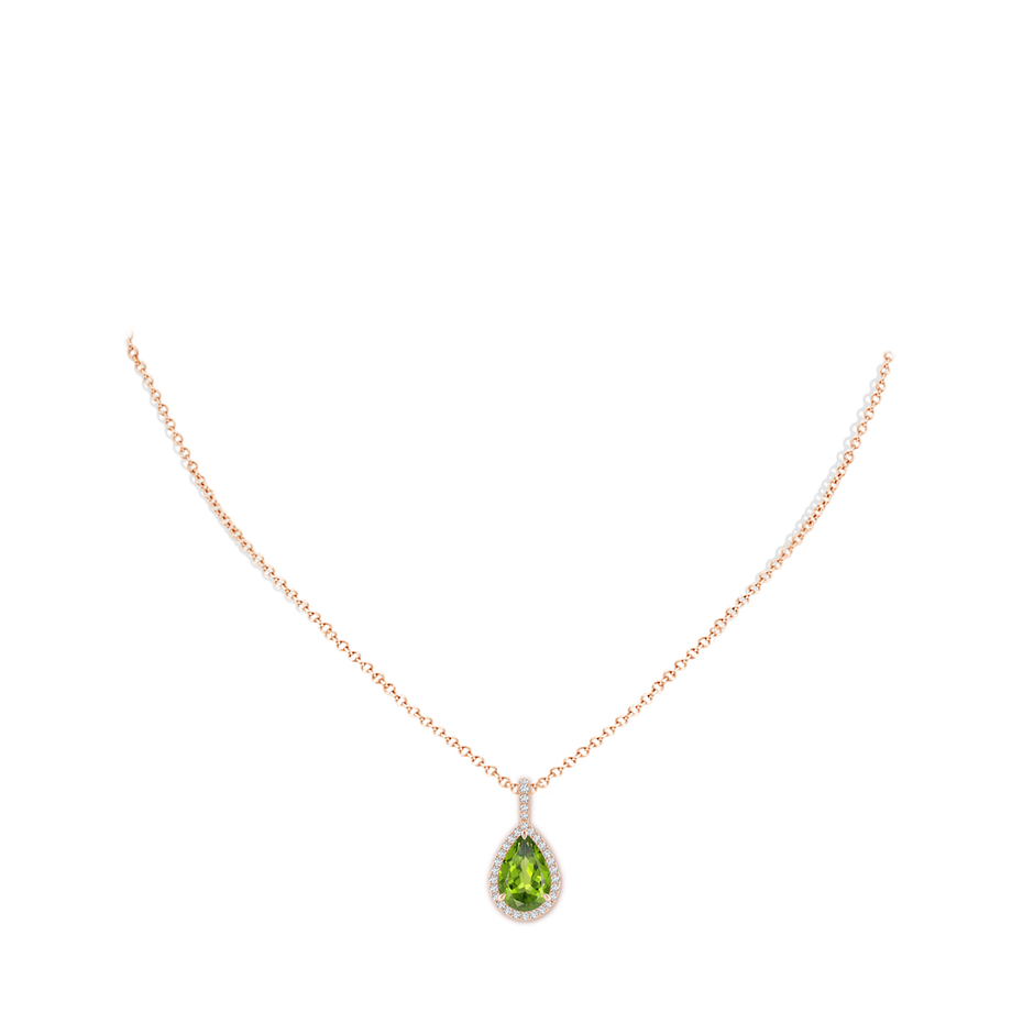 12x8mm AAA Peridot Teardrop Pendant with Diamond Halo in Rose Gold pen