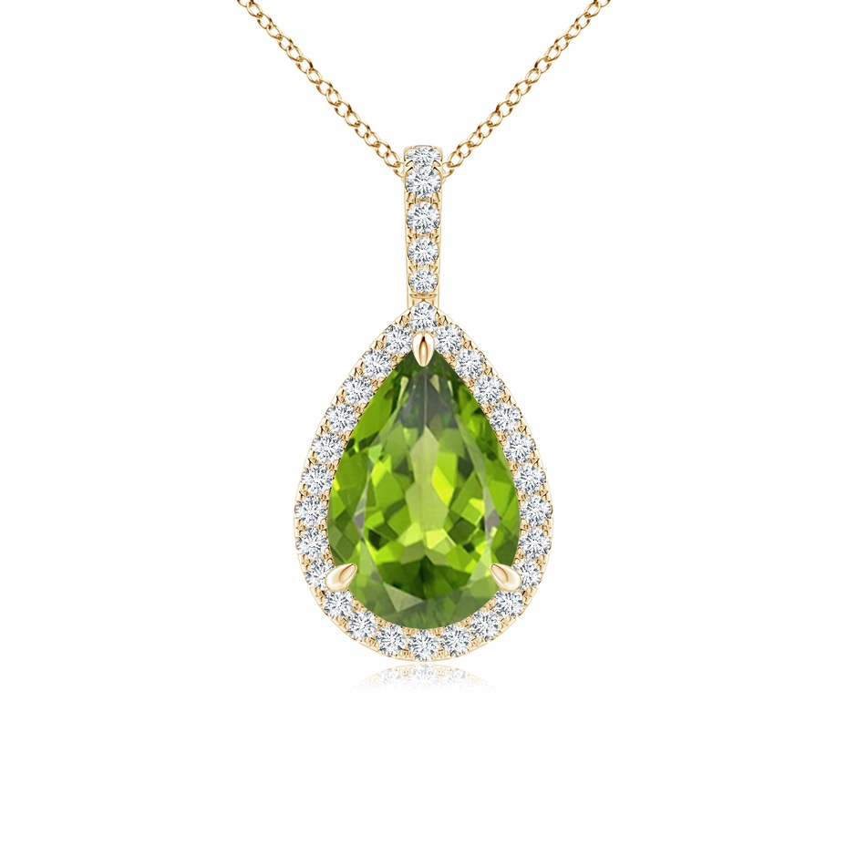 12x8mm AAA Peridot Teardrop Pendant with Diamond Halo in Yellow Gold 
