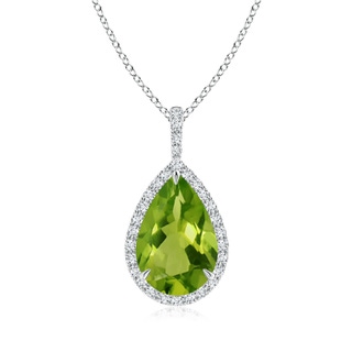 12x8mm AAAA Peridot Teardrop Pendant with Diamond Halo in P950 Platinum