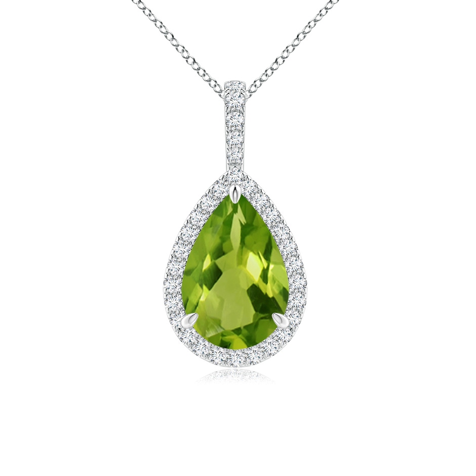 12x8mm AAAA Peridot Teardrop Pendant with Diamond Halo in P950 Platinum 