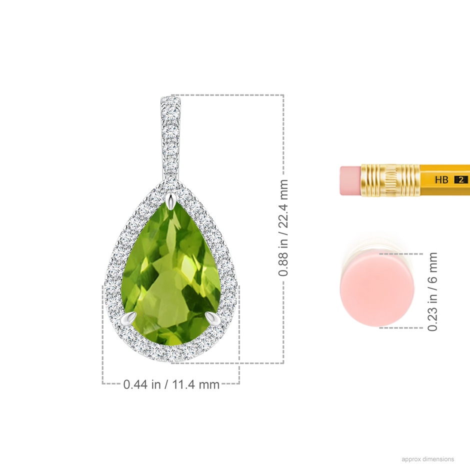 12x8mm AAAA Peridot Teardrop Pendant with Diamond Halo in P950 Platinum ruler