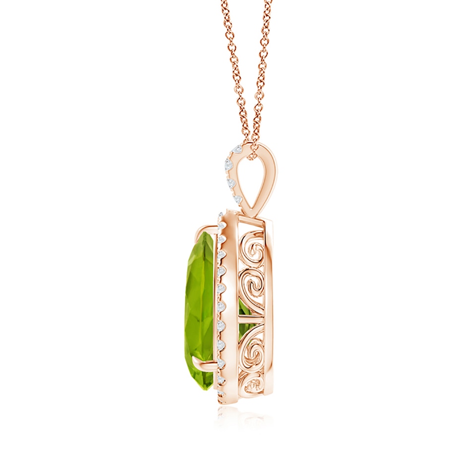 12x8mm AAAA Peridot Teardrop Pendant with Diamond Halo in Rose Gold side 199