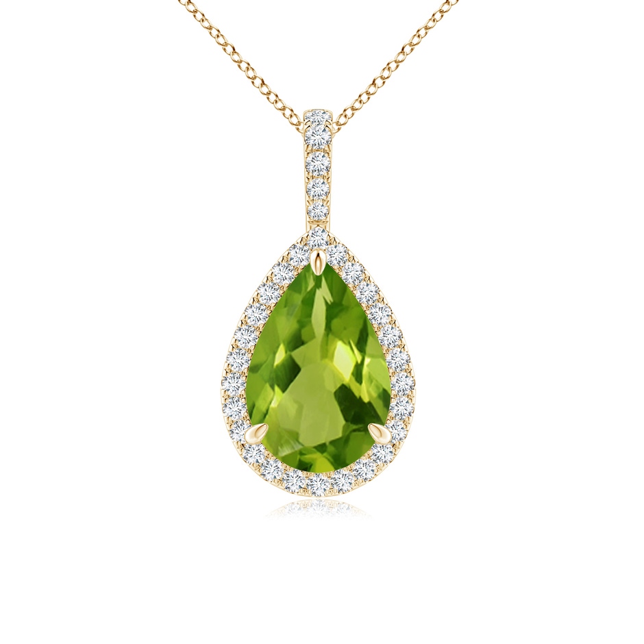 12x8mm AAAA Peridot Teardrop Pendant with Diamond Halo in Yellow Gold 