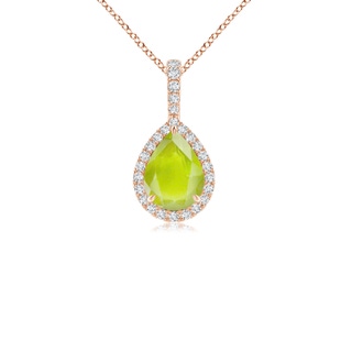 8x6mm A Peridot Teardrop Pendant with Diamond Halo in 9K Rose Gold