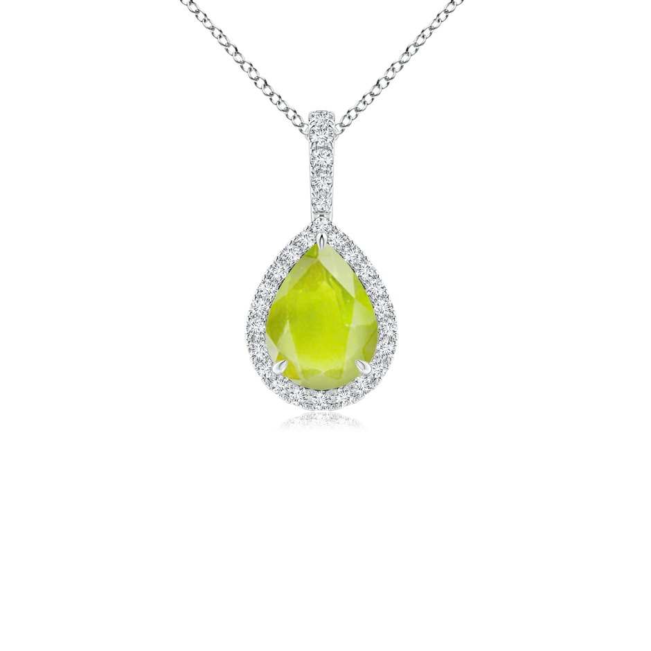 8x6mm A Peridot Teardrop Pendant with Diamond Halo in P950 Platinum 