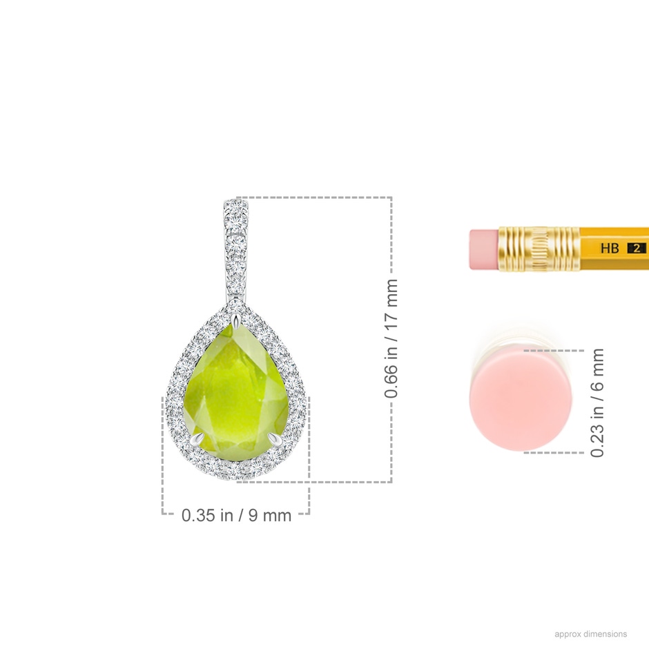 8x6mm A Peridot Teardrop Pendant with Diamond Halo in P950 Platinum ruler