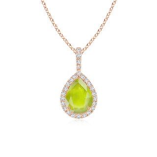 8x6mm A Peridot Teardrop Pendant with Diamond Halo in Rose Gold