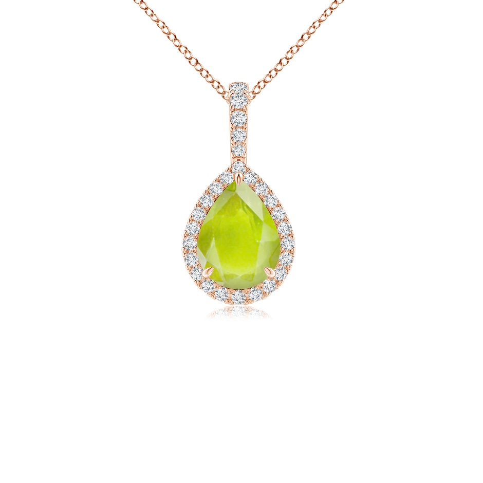 8x6mm A Peridot Teardrop Pendant with Diamond Halo in Rose Gold 