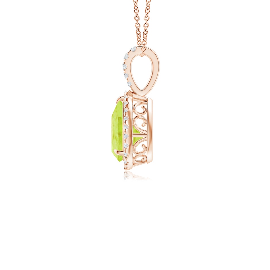 8x6mm A Peridot Teardrop Pendant with Diamond Halo in Rose Gold side 199