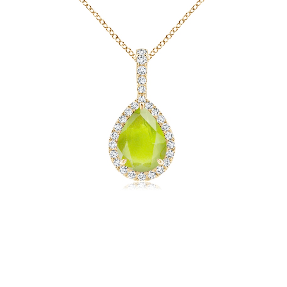 8x6mm A Peridot Teardrop Pendant with Diamond Halo in Yellow Gold 