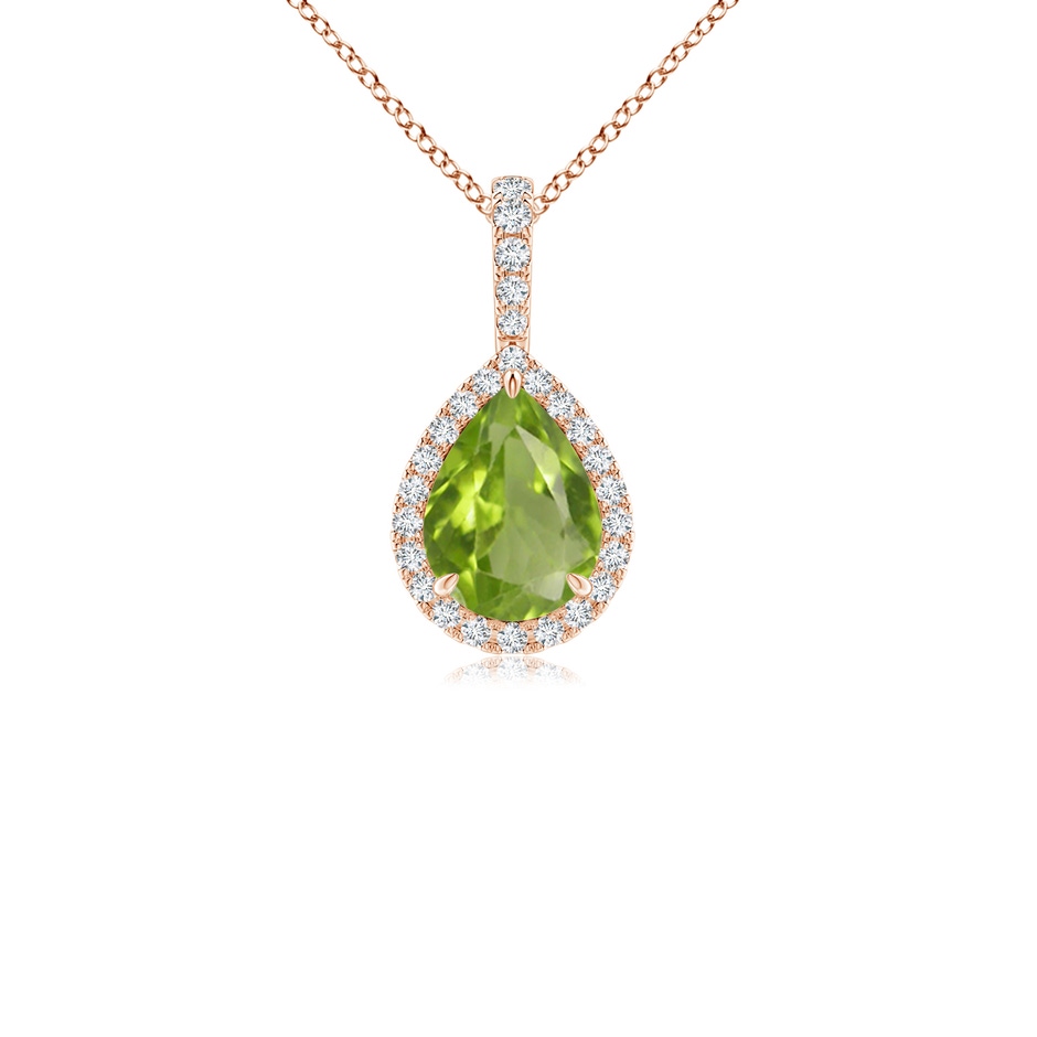 8x6mm AA Peridot Teardrop Pendant with Diamond Halo in 9K Rose Gold 