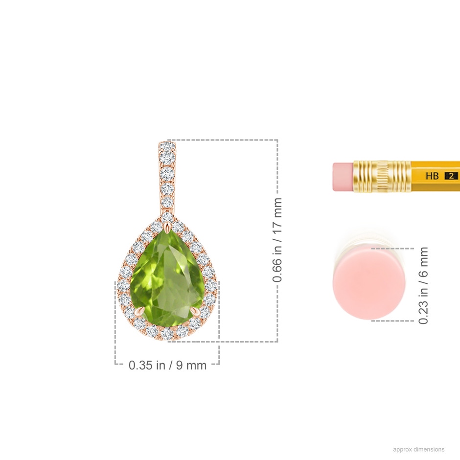 8x6mm AA Peridot Teardrop Pendant with Diamond Halo in Rose Gold ruler