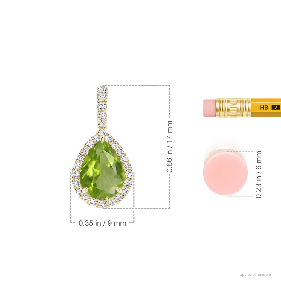 8x6mm AA Peridot Teardrop Pendant with Diamond Halo in Yellow Gold ruler