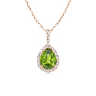 8x6mm AAA Peridot Teardrop Pendant with Diamond Halo in 10K Rose Gold