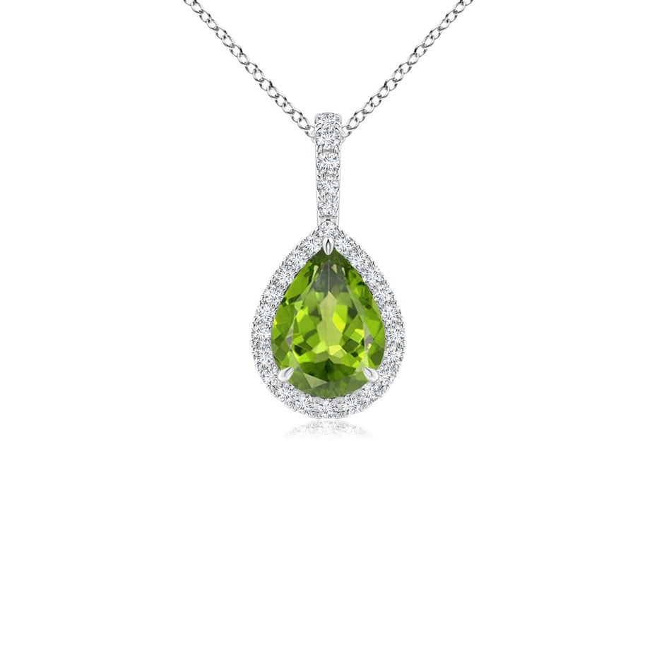 8x6mm AAA Peridot Teardrop Pendant with Diamond Halo in P950 Platinum 