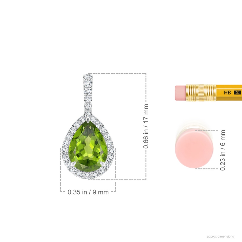 8x6mm AAA Peridot Teardrop Pendant with Diamond Halo in P950 Platinum ruler