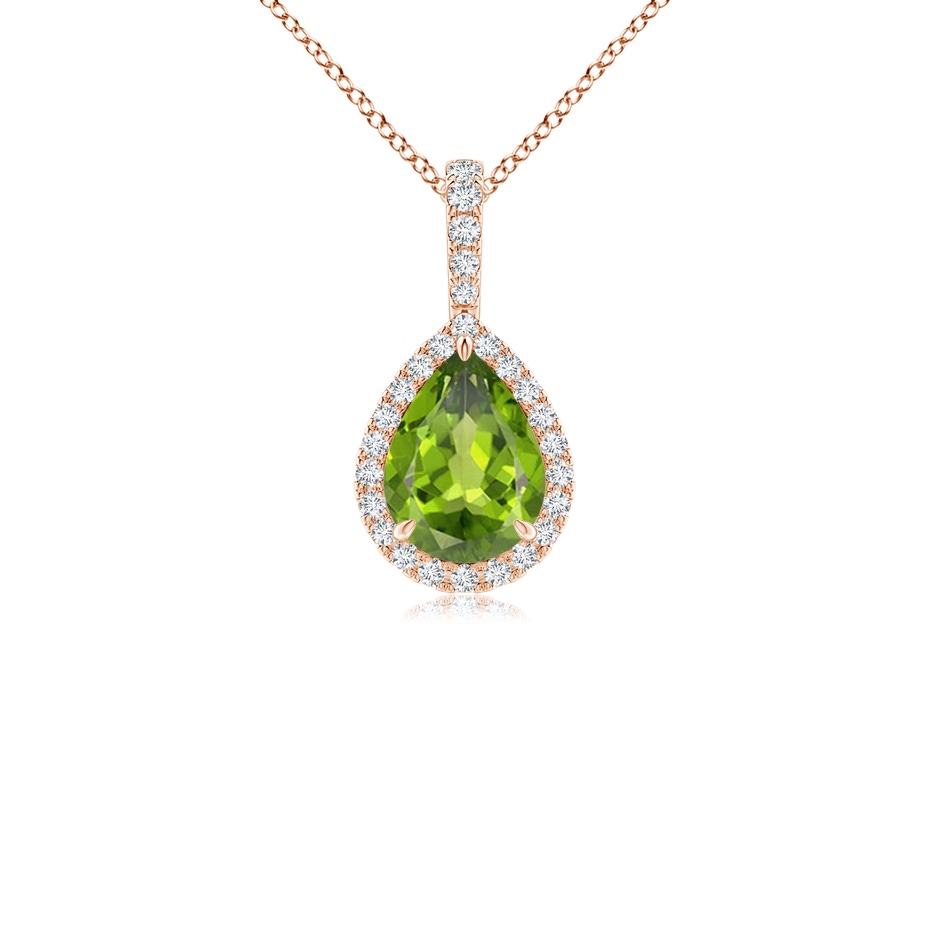8x6mm AAA Peridot Teardrop Pendant with Diamond Halo in Rose Gold 