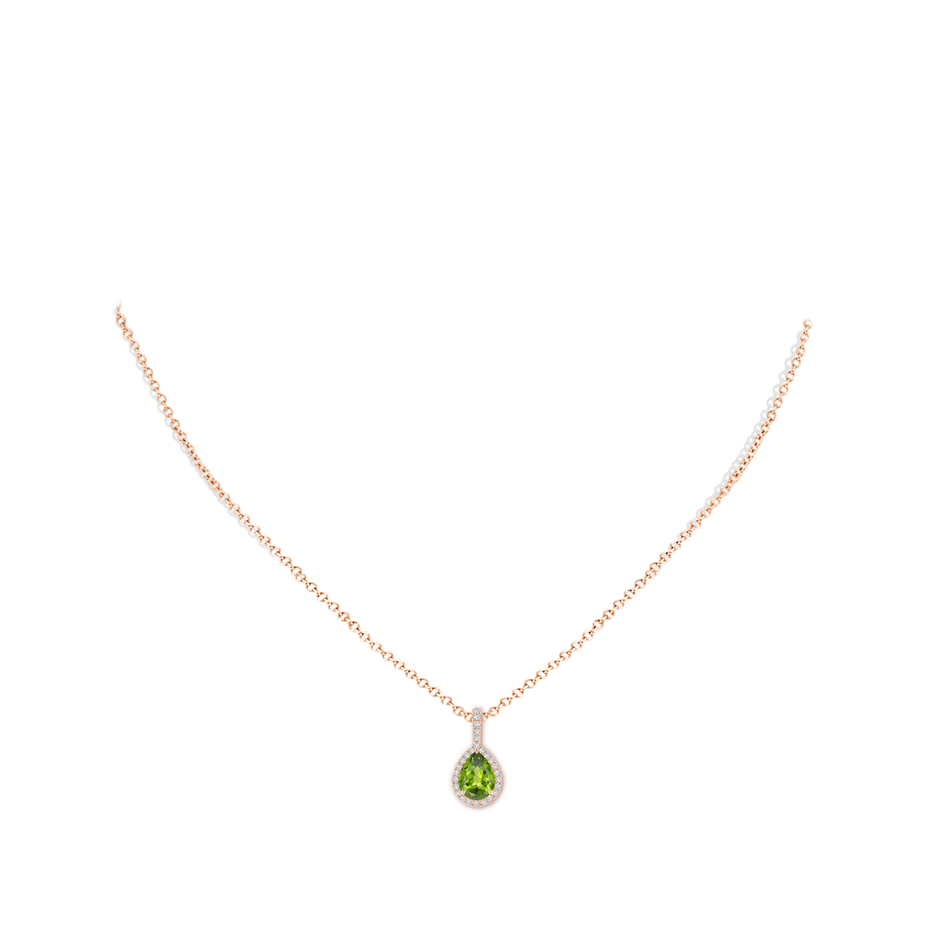 8x6mm AAA Peridot Teardrop Pendant with Diamond Halo in Rose Gold pen