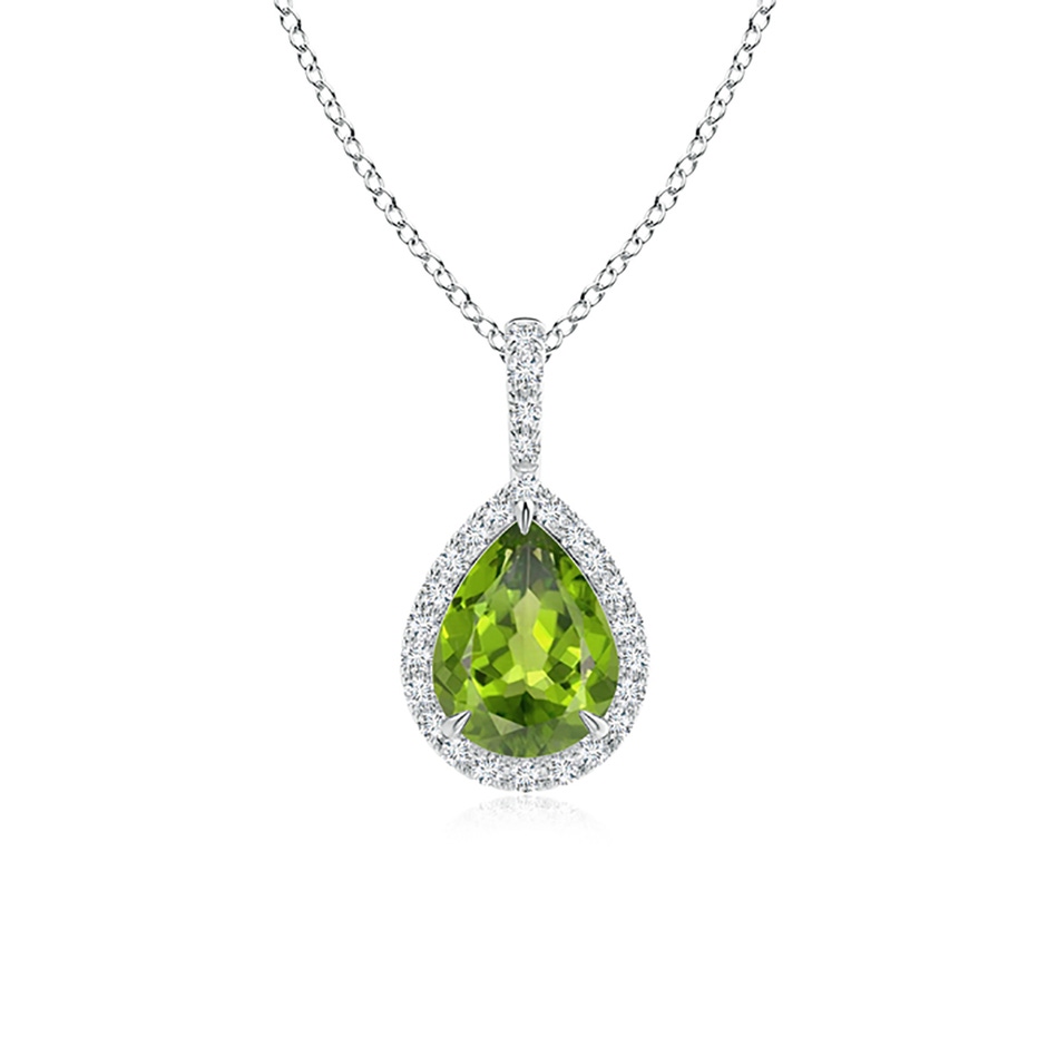 8x6mm AAA Peridot Teardrop Pendant with Diamond Halo in White Gold 