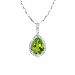 8x6mm AAAA Peridot Teardrop Pendant with Diamond Halo in P950 Platinum