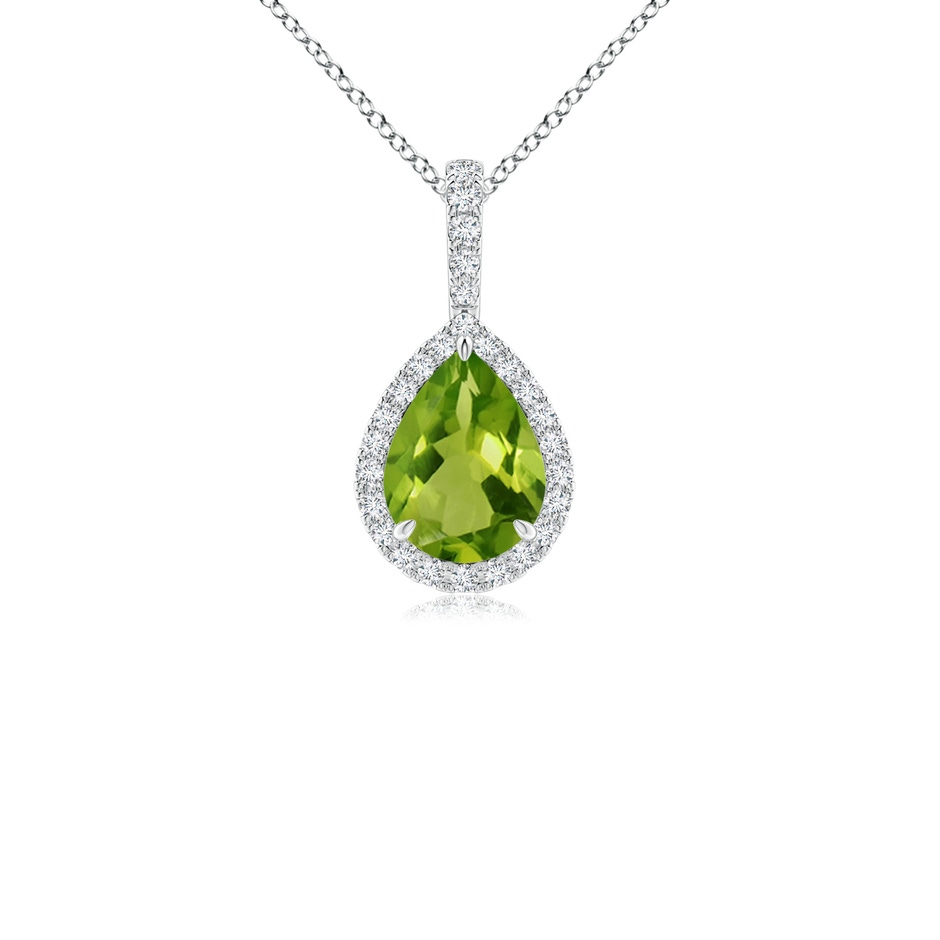 8x6mm AAAA Peridot Teardrop Pendant with Diamond Halo in White Gold 