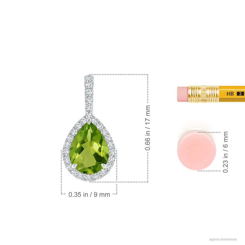 8x6mm AAAA Peridot Teardrop Pendant with Diamond Halo in White Gold ruler