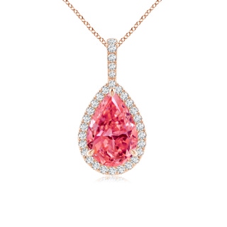 12x8mm AAAA Fancy Intense Fancy Intense Pink Diamond Teardrop Pendant with Halo in Rose Gold