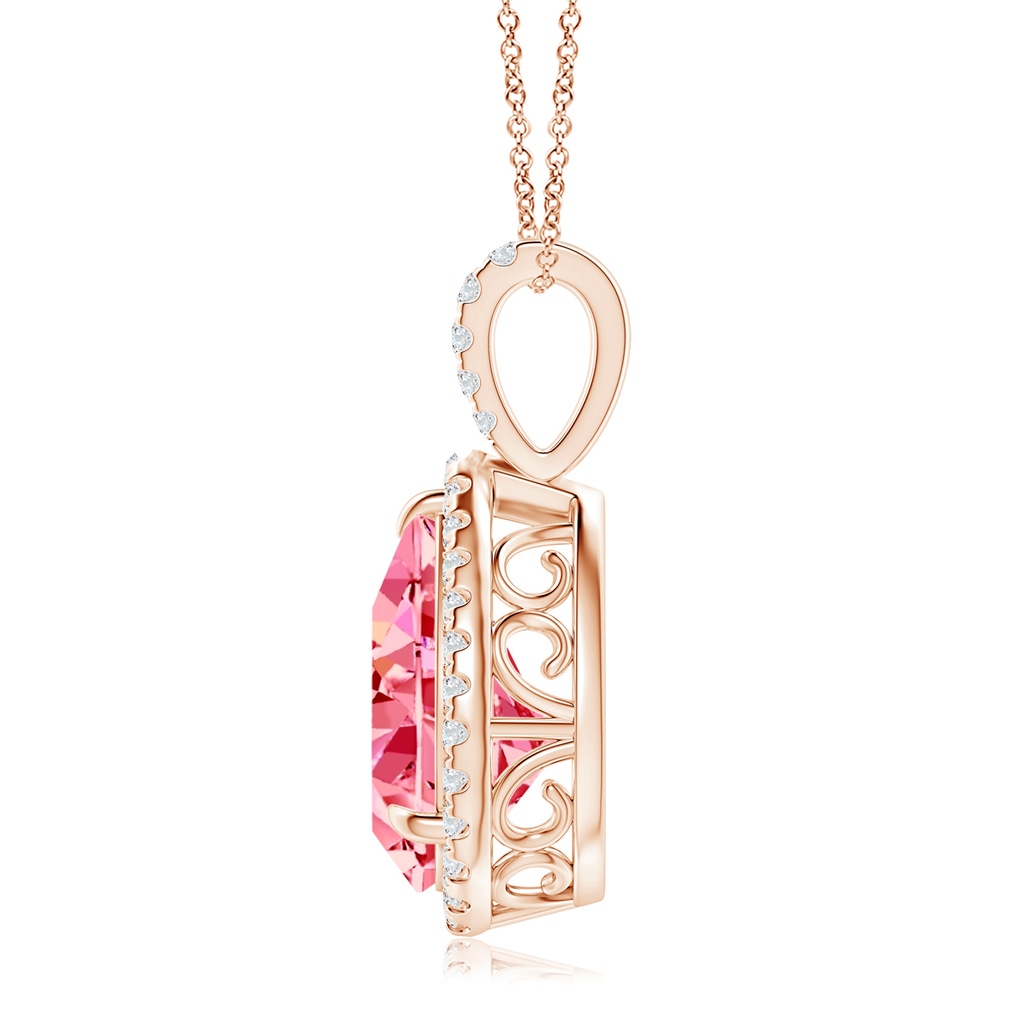 12x8mm AAAA Fancy Intense Fancy Intense Pink Diamond Teardrop Pendant with Halo in Rose Gold - side 199