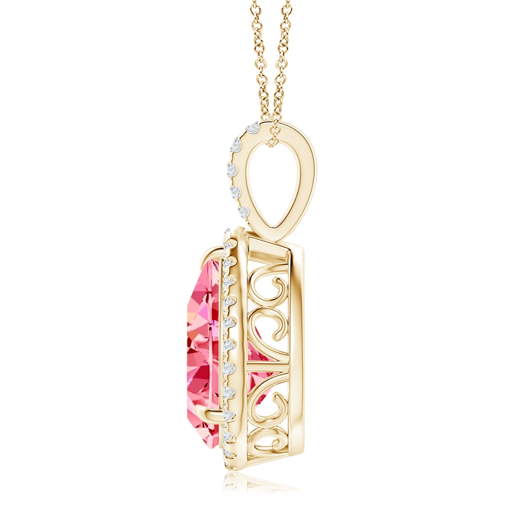 12x8mm AAAA Fancy Intense Fancy Intense Pink Diamond Teardrop Pendant with Halo in Yellow Gold - side 199