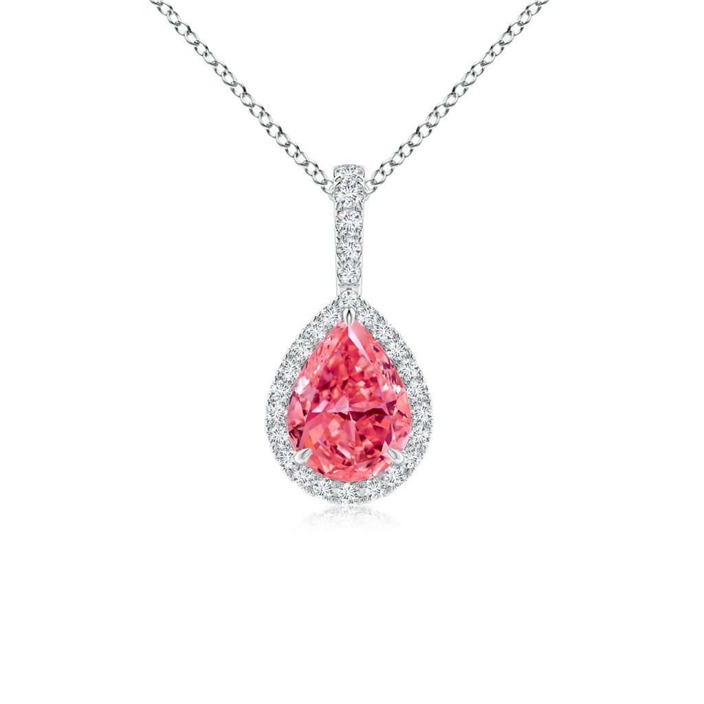 7x5mm AAAA Fancy Intense Fancy Intense Pink Diamond Teardrop Pendant with Halo in White Gold