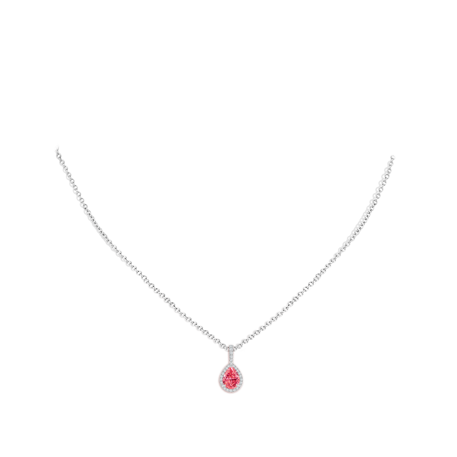 7x5mm AAAA Fancy Intense Fancy Intense Pink Diamond Teardrop Pendant with Halo in White Gold pen