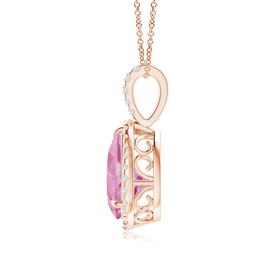 10x7mm A Pink Tourmaline Teardrop Pendant with Diamond Halo in Rose Gold side-1