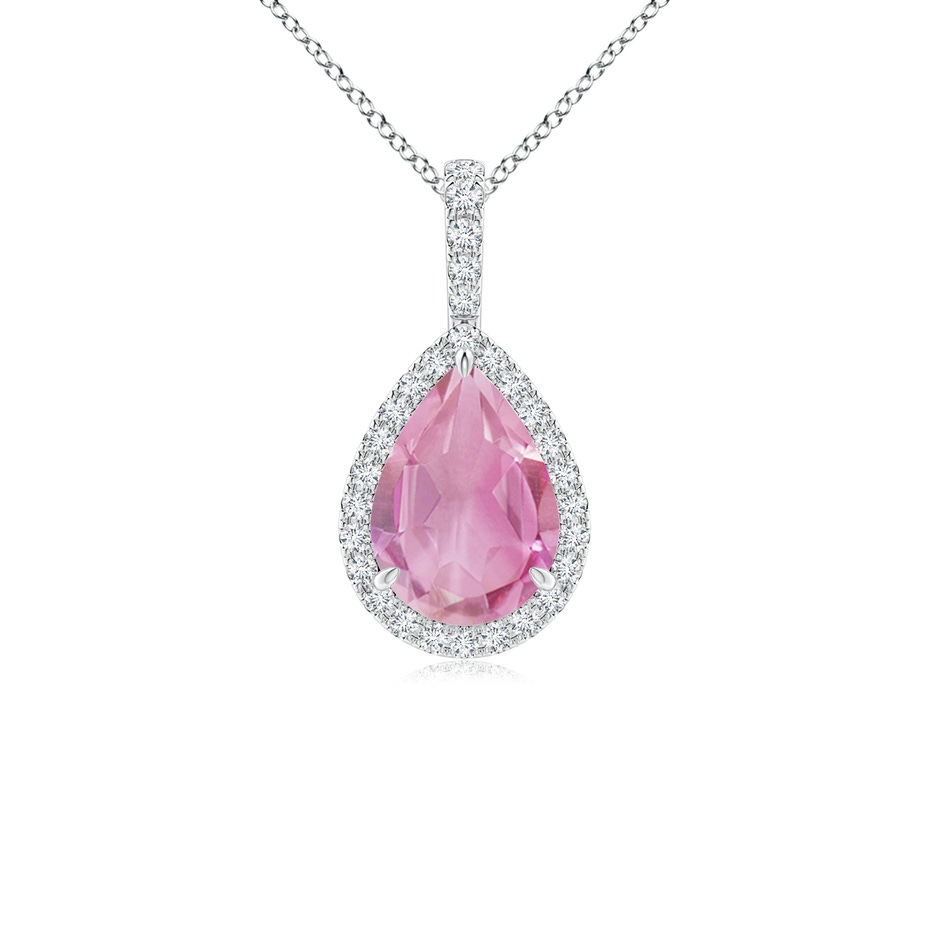 10x7mm A Pink Tourmaline Teardrop Pendant with Diamond Halo in White Gold 